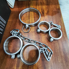 Stainless Steel Shackles Heavy Duty Handcuffs Ankle Neck Collar Restraint Slave