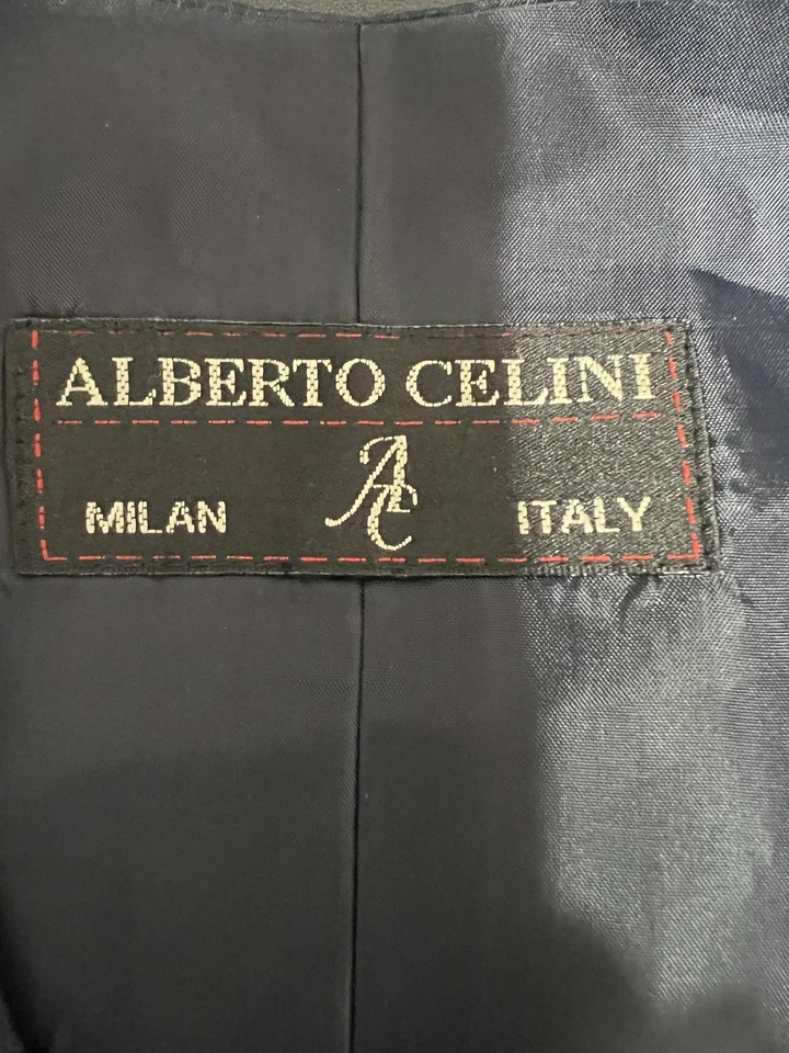 Traje Alberto Cellini 3 Piezas Para Hombre Grande Negro Rayas Chaleco Pantalones Super 120s Foto 2 de 4