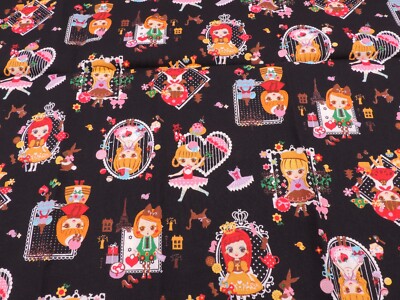 FABRIC Remnant Girl French Paris Eiffel Fashion Poodle Mushroom Dance Shopping