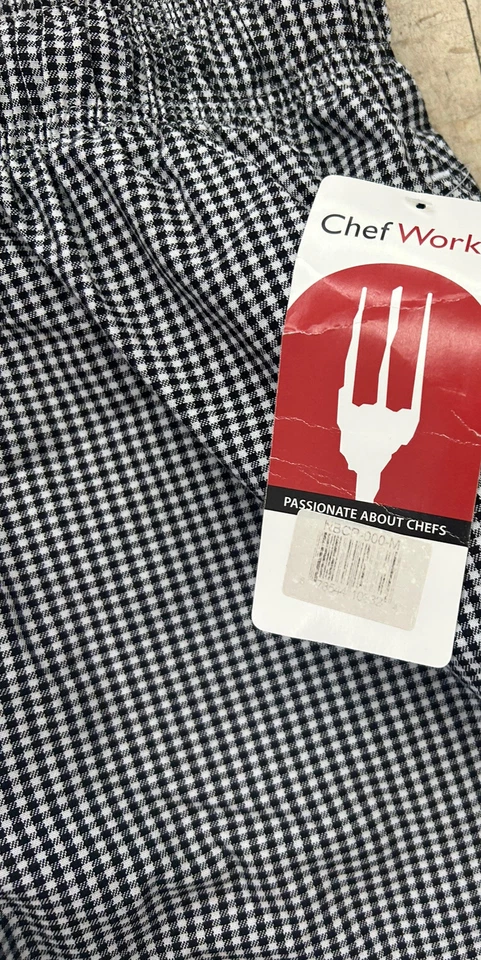Chef Works Pants Elastic Drawstring Waist Men Medium Brand New Checkered - Image 2 of 3