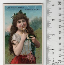 Niagara Corn Starch Lady Eating Hay Victorian Trade Card 1800s 3"x4" VTC-XG140