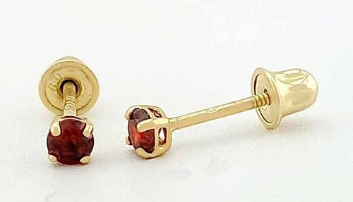 LAB CREATED GARNET STUD EARRINGS 14K YELLOW GOLD - Screw Backs - Picture 4 of 6