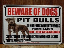 Metal Warning Pit Bulls Dog Sign For FENCE ,Beware Of Dogs 8"x12" made in USA