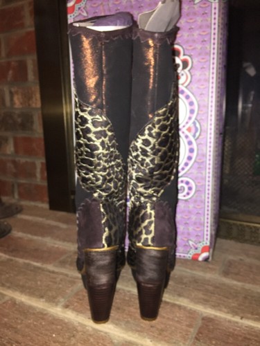 IRREGULAR CHOICE LEOPARD COUGAR TALL Cowboy Wedges High Heels Sexy BOOTS Sz 7.5 - Picture 5 of 11