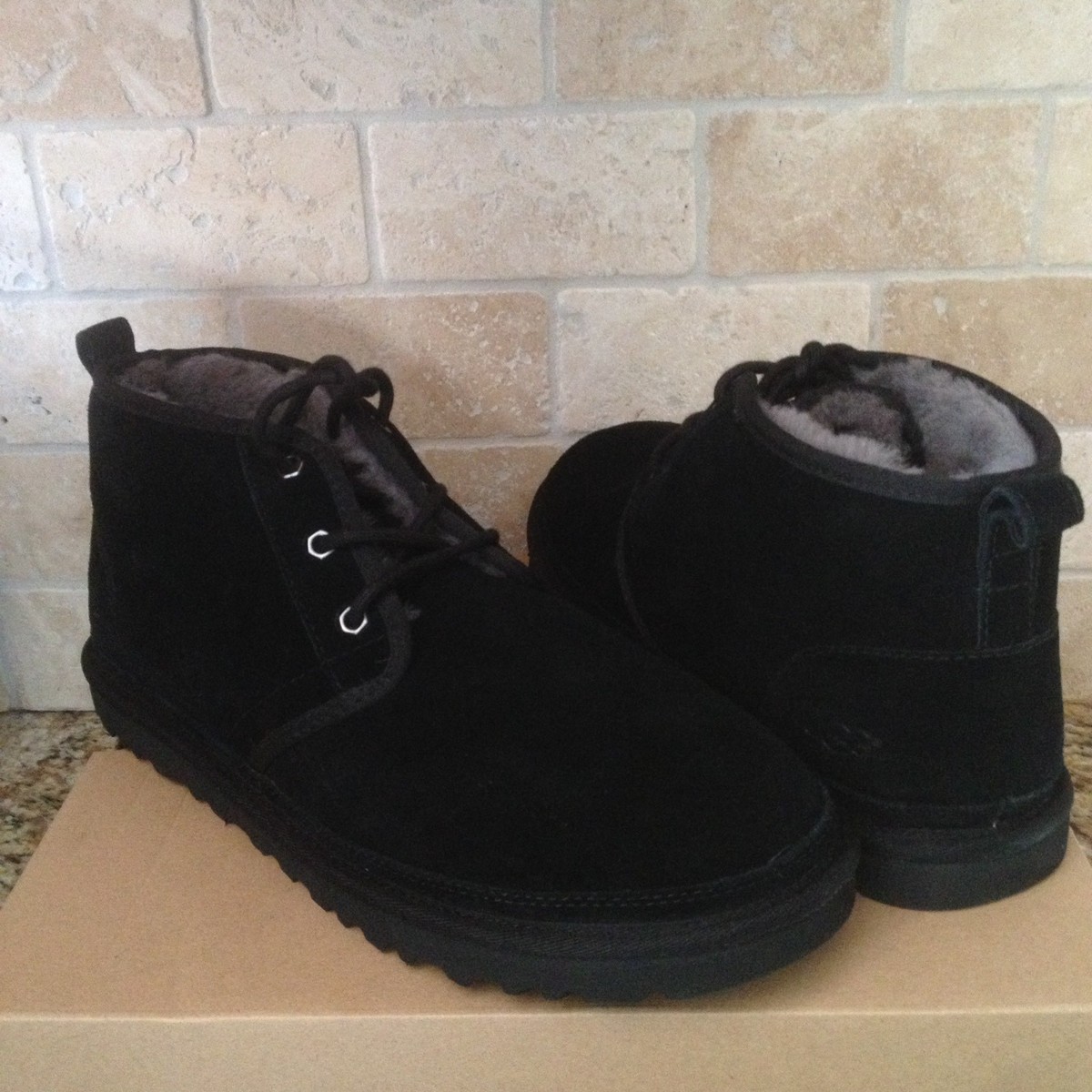 UGG Neumel Black Suede Sheepskin Chukka Ankle Boots Shoes 