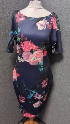 AX Paris Floral Midi Dress Blue UK 12 LN053 LL 15
