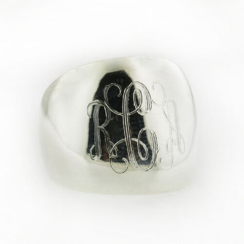 925 Sterling Silver Monogram Engravable Signet Cigar Band Dome Ring - Picture 1 of 6