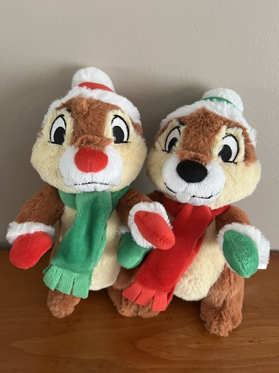 Disney Parks Holiday Chip Dale 8” Plush Christmas Hat Scarf Chipmunks