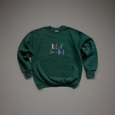 Vintage New York Embroidered Crewneck Sweater Fruit Of The Loom Large Green