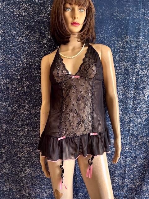 Shirley of Hollywood Black Babydoll / Garter Sheer Sexy Lingerie