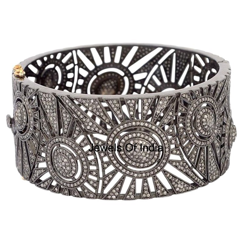 Bangle Natural Rosecut Diamond Victorian Bangle 925 Sterling Silver  Jewelry-image