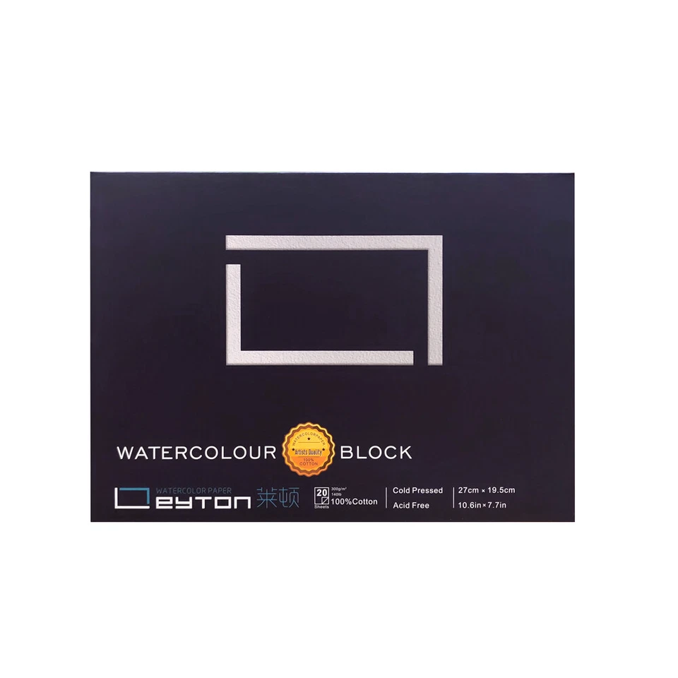 Watercolour Block, 350GSM,100% Cotton Professional Quality Paper Pad, 20 Sheets