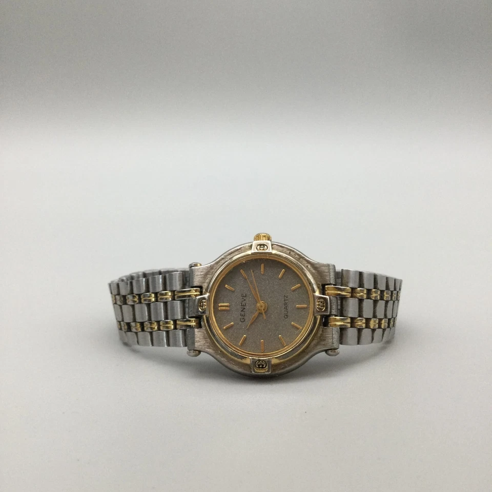 Винтажные женские часы Geneve 25 мм золотистый серебристый блестящий циферблат новый аккумулятор 8,5 дюйма - Изображение 4 из 4