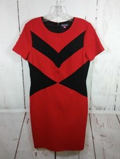 Vince Camuto Dress Womens 8 Red Black Colorblock Knit Sheath Business Cocktail