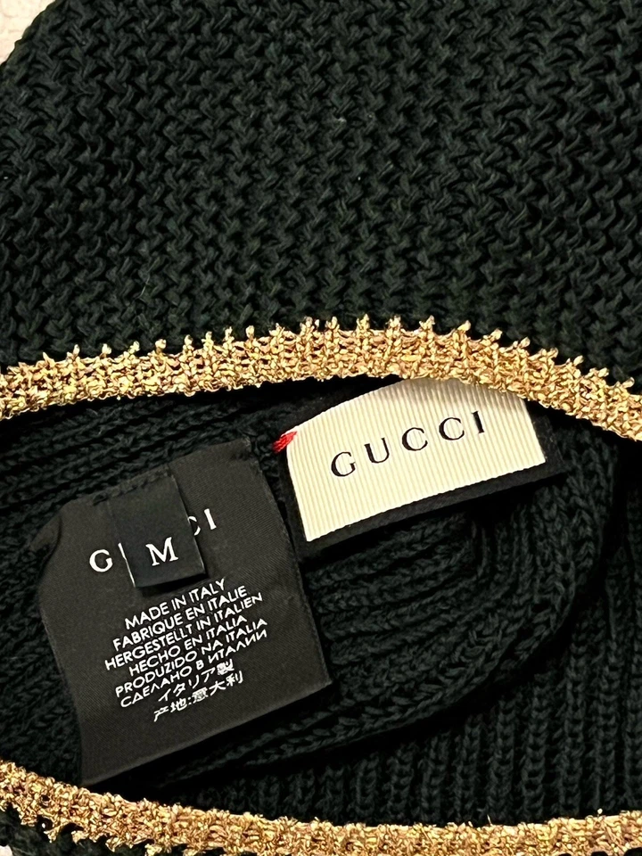 Gucci Gorro Tejido Scully Verde Oscuro Dorado Adulto Unisex M Nuevo Foto 3 de 3
