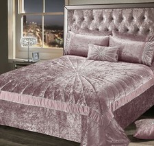 Diamante Quilted Crushed Velvet Luxury Bedspread Throw Over Pillow Shams Cushion