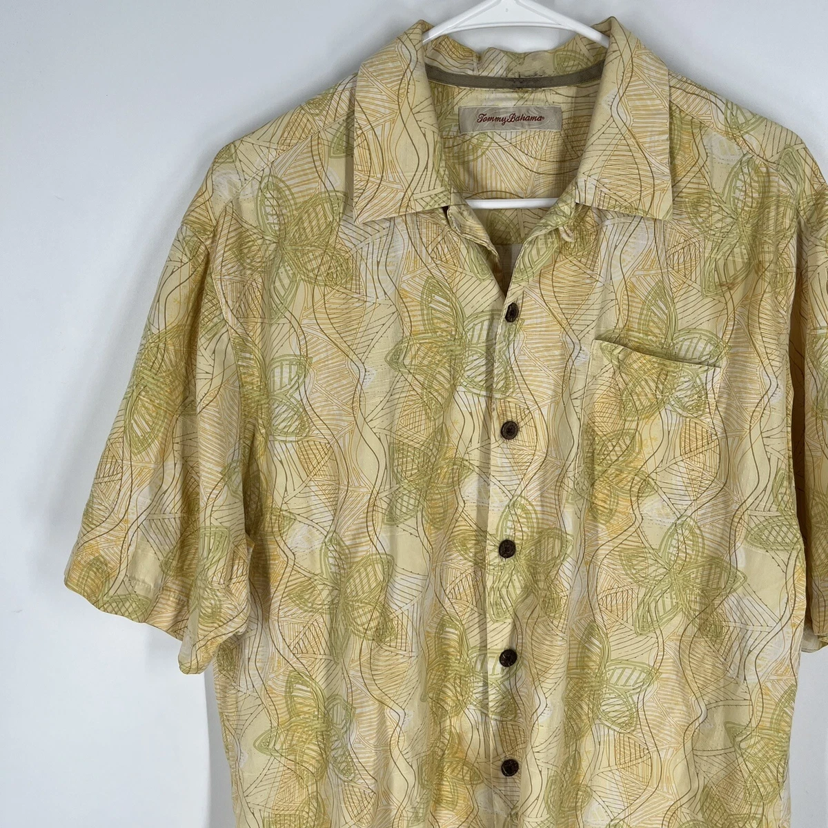 Tommy Bahama Hawaiian Shirt Mens M Medium Yellow Button Up Silk Blend  Collared