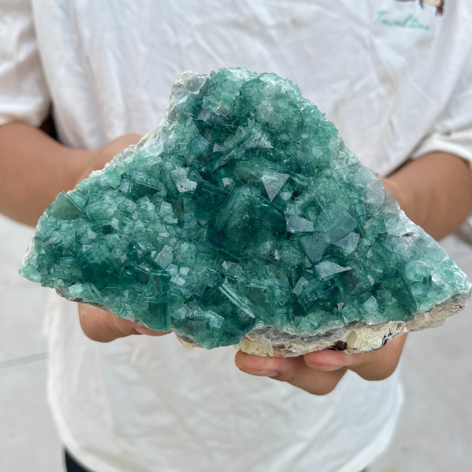 Natural Green Fluorite Cube Crystal Cluster Mineral Specimen 1.98lb