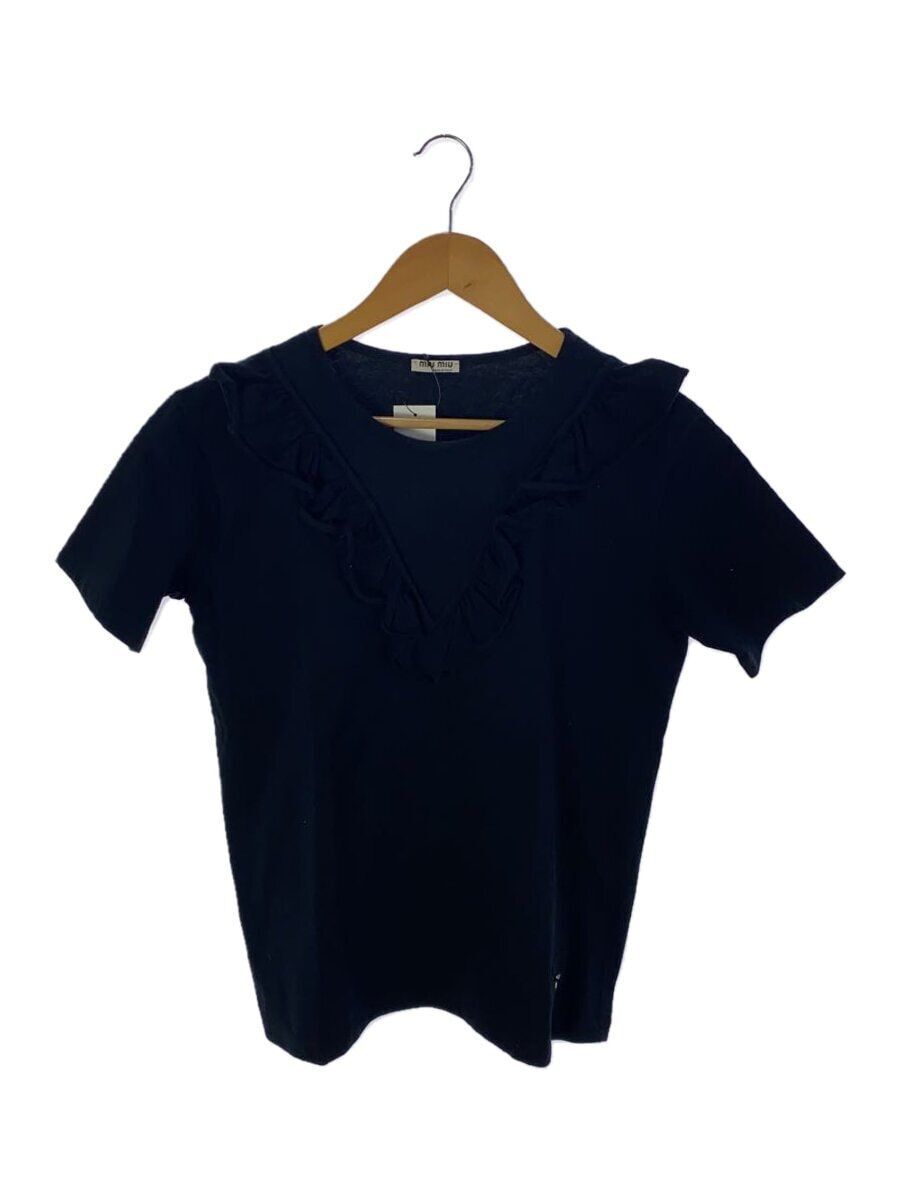 Jiro】MIU MIU frill design Tshirts Miu Miu 19SS Black Cotton