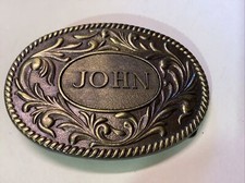 Men's vintage 1977 Kinny belt  buckle with the name of John on