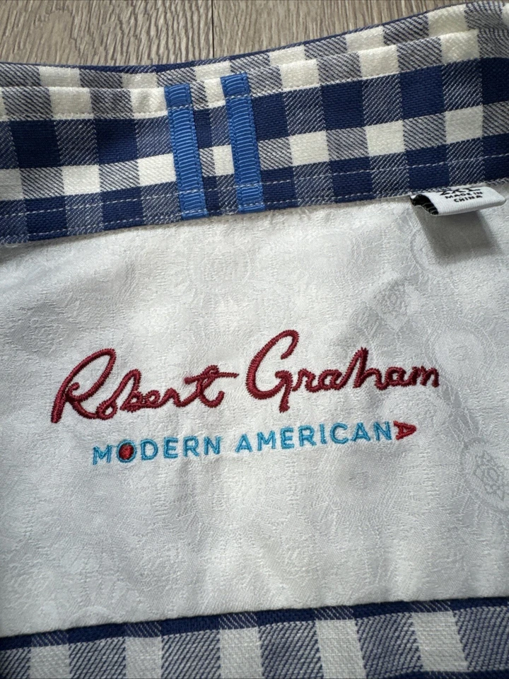 Camisa Robert Graham Para Hombres 2XL Azul Cuadros Guinga Manga Larga Lino XXL A Medida Foto 3 de 4