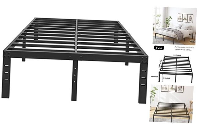  14 Inch Metal Full Size Bed Frame No Box Spring Needed - Easy Assembly Heavy 