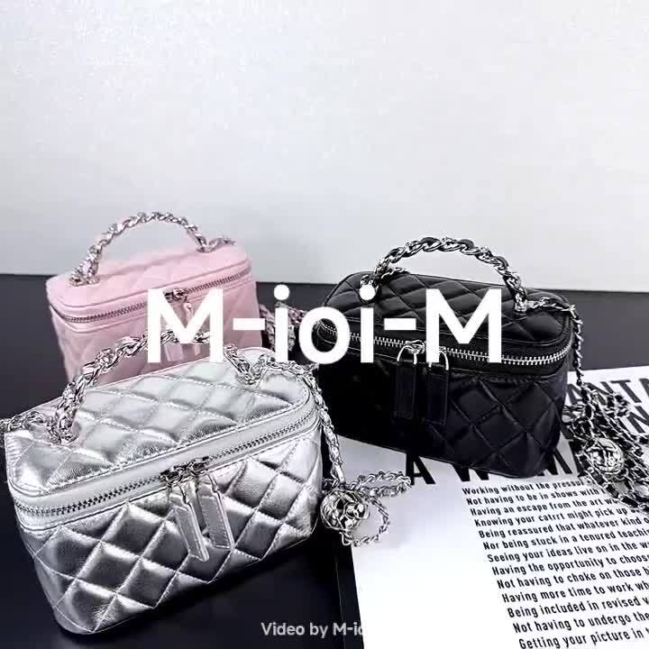 Small Quilted Real Leather Lambskin Vanity Case Purse w/ Silver