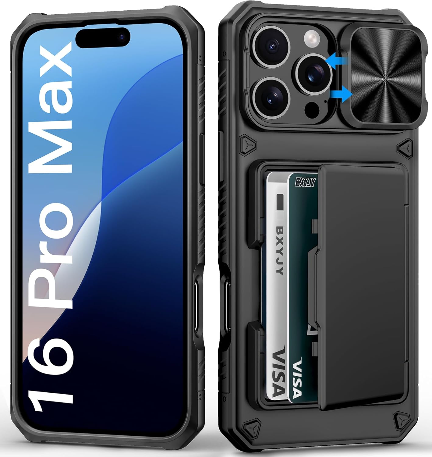 For Iphone 16 Pro Max Case Wallet, Built-In Card Holder (4-5 Cards), Slide Camer