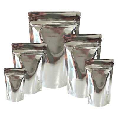 SILBER GLÄNZENDE STANDBEUTEL MYLAR TASCHE GRIFF WÄRMESIEGEL LEBENSMITTELQUALITÄT REISSVERSCHLUSS TASCHEN 