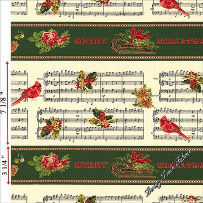 P&B TEXTILES ''CHRISTMAS MEMORIES'' 00271 MUSIC STRIPED FABRIC SELECT SIZE