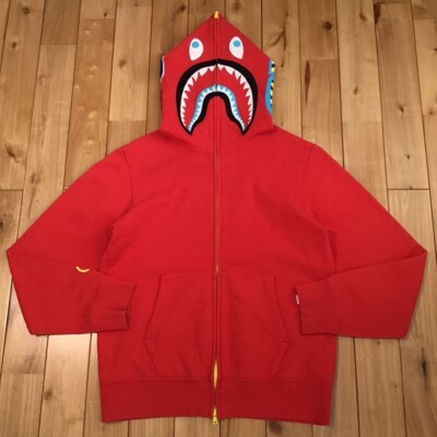 2010 BAPE Neon Shark full zip Hoodie Red A Bathing Ape Size M | eBay