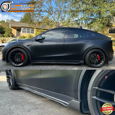 Side Skirts Fit For Tesla Model Y 2020-2024 Extension Lip Matte Carbon Fiber ABS