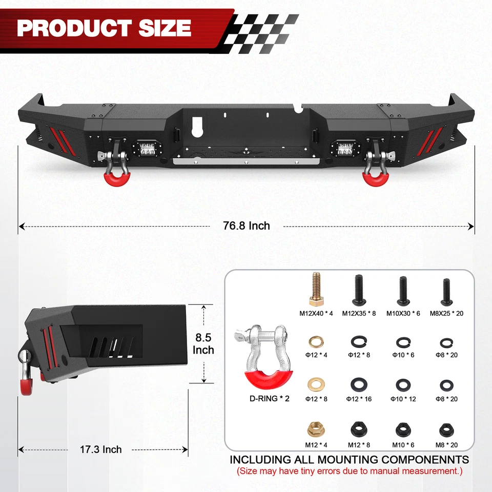 Rear Black Bumper with D-ring shackles For Dodge Ram 2500/ Ram 3500 2010-2018  - Изображение 3 из 4