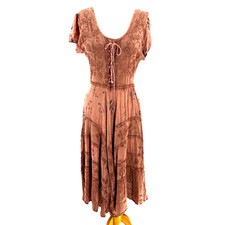 Corset Style Embroidered Maxi Dress Womens S/M Rust Boho Cowgirl Western Peasant
