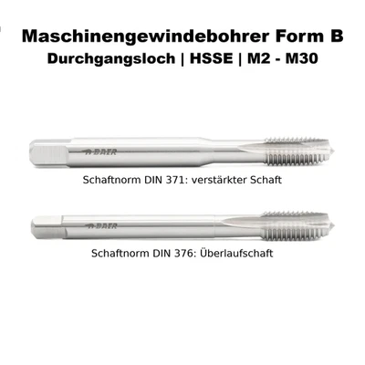 BAER Gewindebohrer Form B | DIN 371/DIN 376 HSSE | M2 – M30 für Durchgangslöcher - Bild 1 von 2