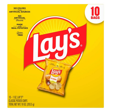 Lay's Classic Potato Snack Chips, 1 oz Bags, 10 Count Multipack
