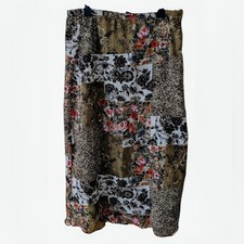 Vintage 90s Brown Floral Patchwork Bohemian Festival Midi Skirt Size Large