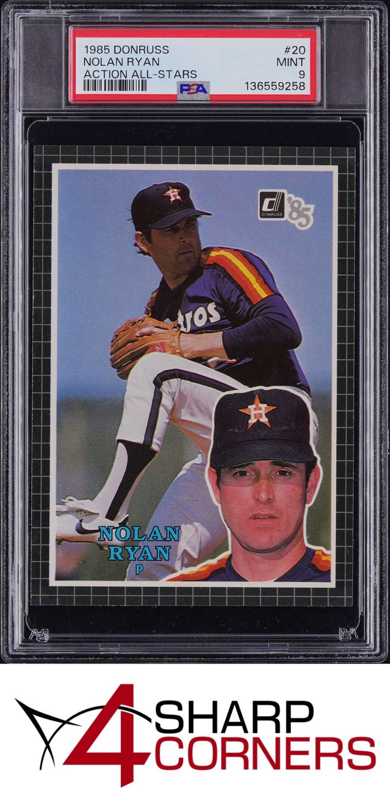 1985 DONRUSS ACTION ALL-STARS #20 NOLAN RYAN ASTROS HOF PSA 9