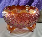 VTG Amberina Fenton Flowers Carnival Glass Orange Tree 3-Footed Rose Bowl