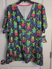Med Couture Prints CtuS 8564 Cactus V-Neck 2 Pockets Scrub Top Women's 3XL NWT