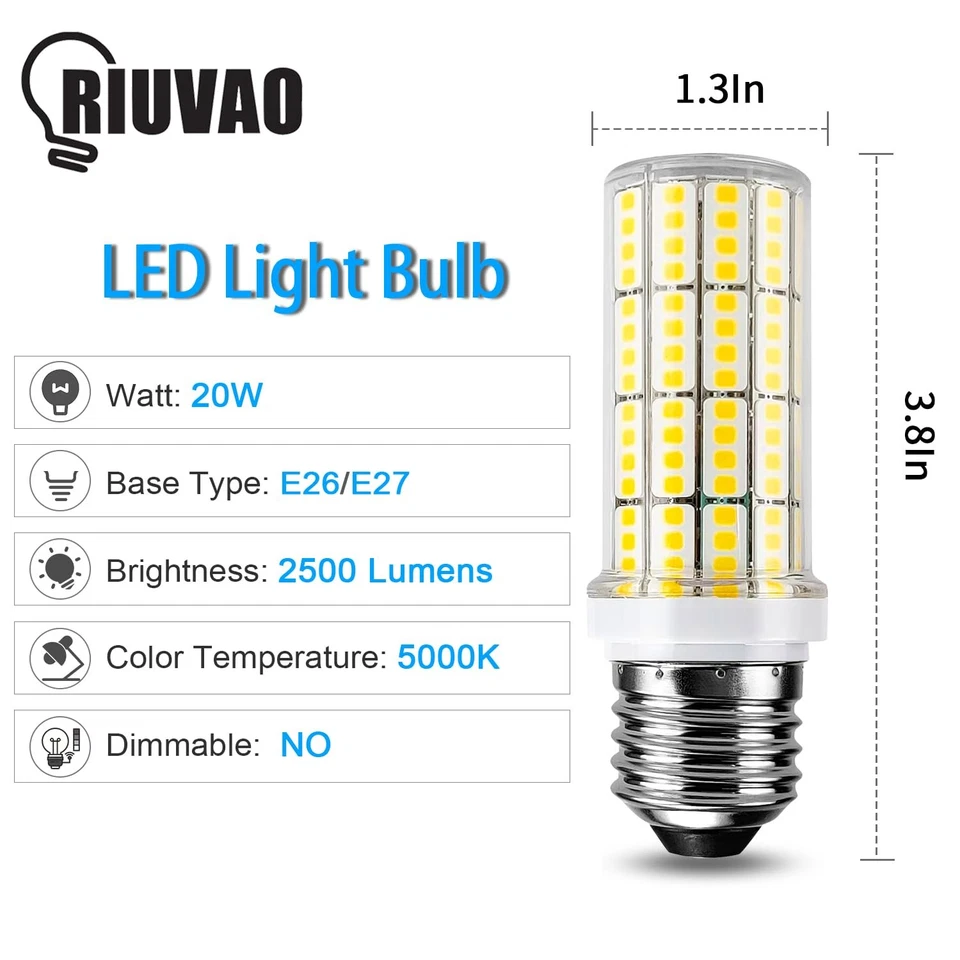 20W LED Light Bulb 200W Equivalent 2500 Lumen Daylight White E26 | E27 Pack of 6 - Image 2 of 4