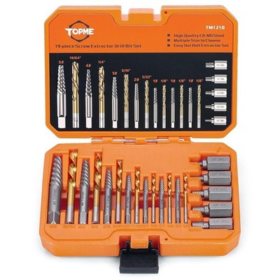 Easy Out Screw Extractor Set w HSS Steel Reverse Drill Bit for Broken Nuts 19PC