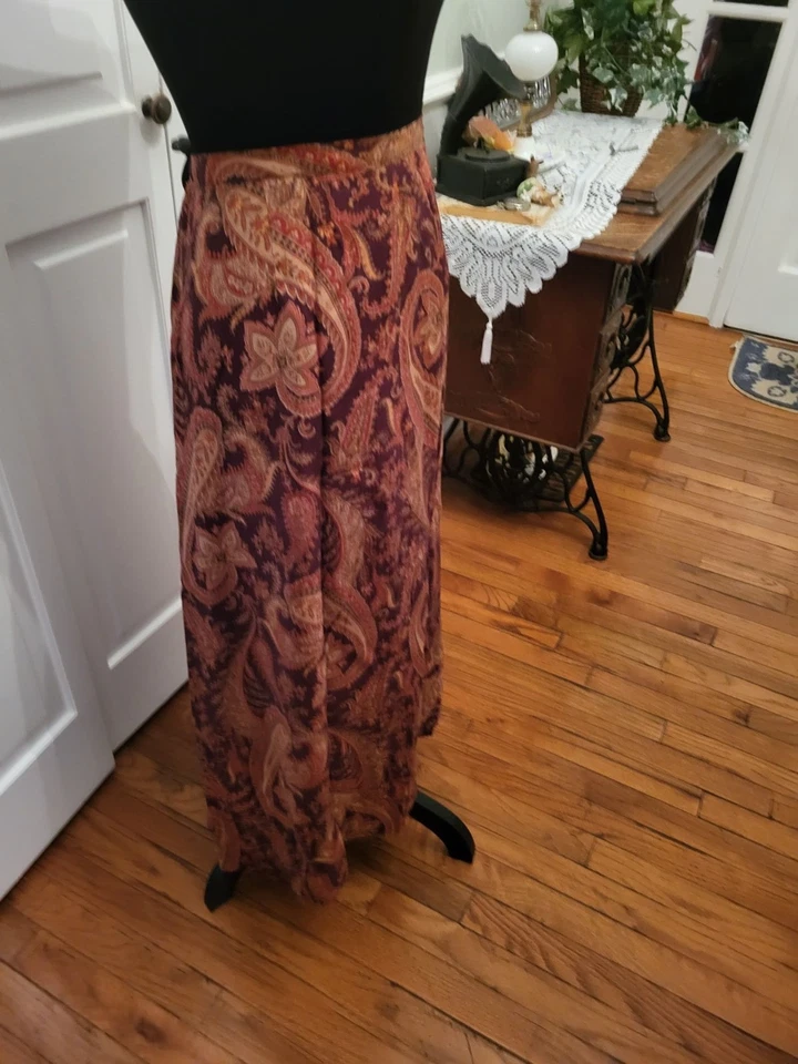 Falda midi elástica vintage años 90 marrón/óxido cachemir talla 20W caprichoso grunge boho Foto 4 de 4