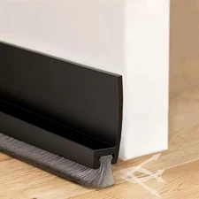 2.16" W x 39" L Black Door Draft Stopper with Brush, Brush Seal 