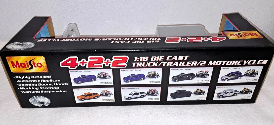 Maisto 1:18 Die Cast Truck Trailer 2 Motorcycles Hummer KTM 520SX Suzuki RM250 - Image 4 of 4