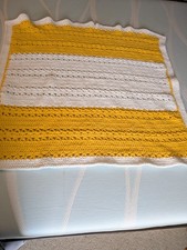 Handmade Crocheted Afghan Baby Blanket Throw Blanket Yellow and white