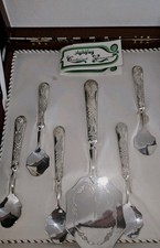Vintage 7PC. Italian Silver Plated DESSERT or SERVING SWEET SPOONS SET NEW BOXED