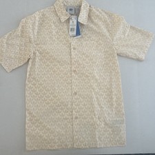 Adidas Mens Small Beige Trefoil Monogram Allover Print Short Sleeve Shirt NWT S