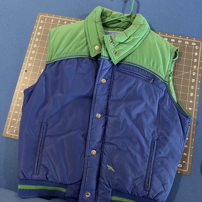 VTG Adventure Gear Down Vest Mens M Blue / Green Powder Bum Too Ski Hike Retro