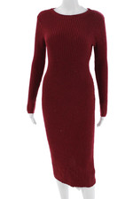 Net.153 Women Bodycon Sweater Dress Red Long Sleeve Round Neck Polyester Size M